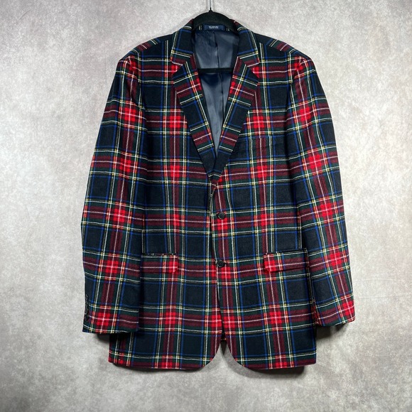 Saddlebred Blazer Sport Coat Men Size 42L Red Plaid Corduroy Two-Button Academia - Picture 1 of 12